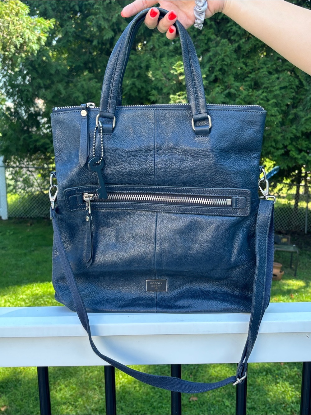 Fossil Dawson Blue Leather Tote Bag